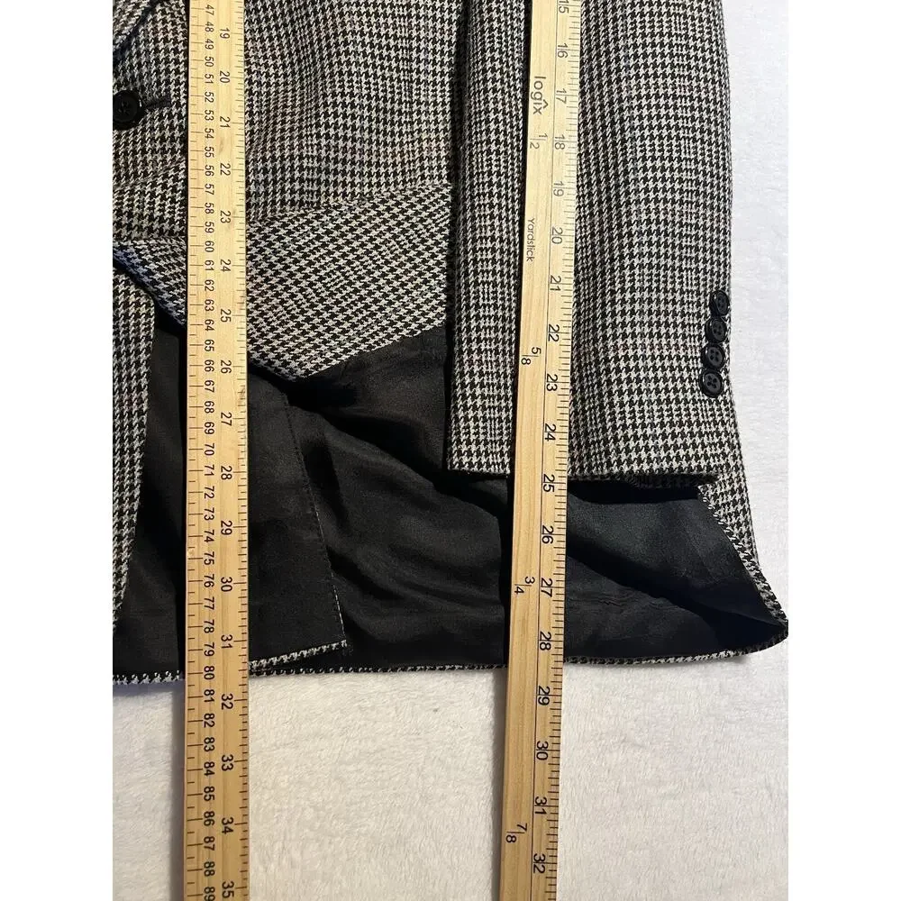Stafford Mens 46R Black Beige Burgundy Houndstooth Plaid Blazer Sport Jacket - Picture 15 of 16